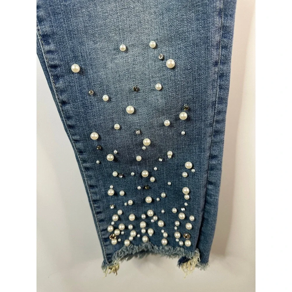 Pilcro Hyphen Pearl Mid-Rise Relaxed Boyfriend Jeans 25 Petite Embellished Crop - Picture 14 of 16